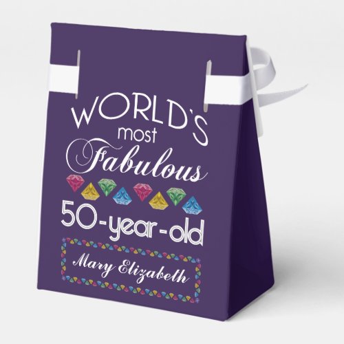 50th Birthday Most Fabulous Colorful Gems Purple Favor Boxes