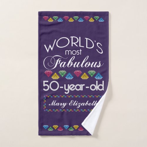 50th Birthday Most Fabulous Colorful Gems Purple Hand Towel