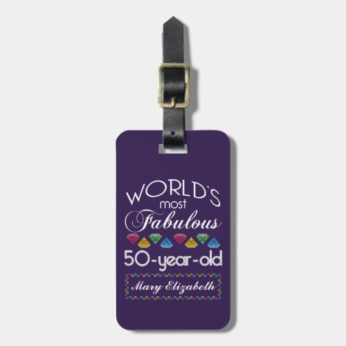 50th Birthday Most Fabulous Colorful Gems Purple Luggage Tag