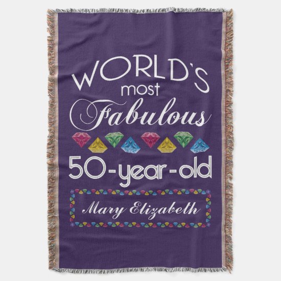 50th Birthday Most Fabulous Colorful Gems Purple Throw Blanket