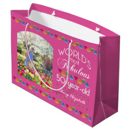50th Birthday Most Fabulous Gems Pink Your Photo Large Gift Bag