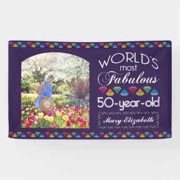 50th Birthday Most Fabulous Gems Purple Your Photo Banner by BCMonogramMe at Zazzle