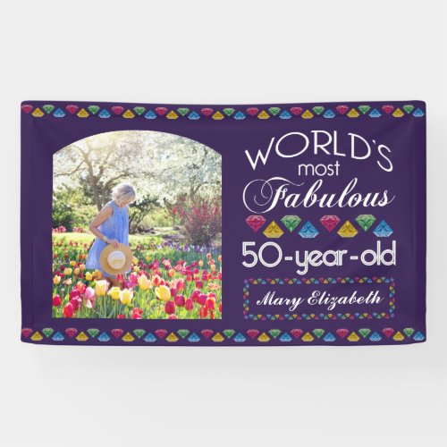 50th Birthday Most Fabulous Gems Purple Your Photo Banner