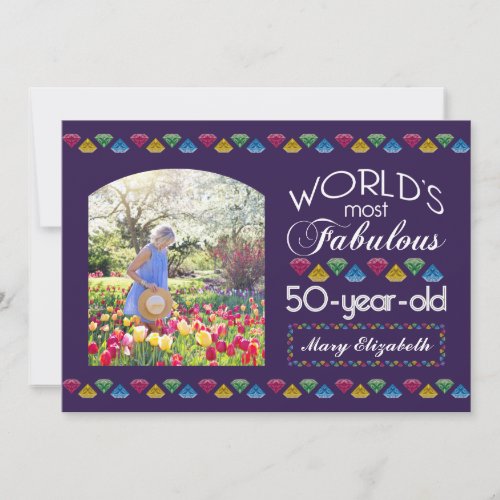 50th Birthday Most Fabulous Gems Purple Your Photo Invitation