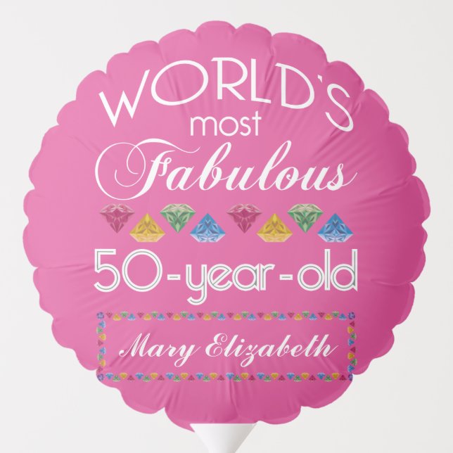 50th Birthday Most Fabulous Gems Raspberry Pink Balloon (Back)