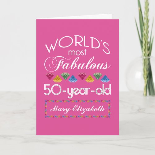 50th Birthday Most Fabulous Gems Raspberry Pink Card