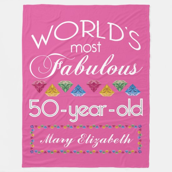 50th Birthday Most Fabulous Gems Raspberry Pink Fleece Blanket