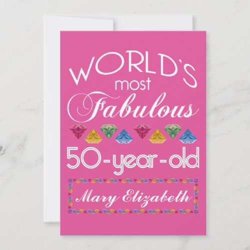 50th Birthday Most Fabulous Gems Raspberry Pink Invitation