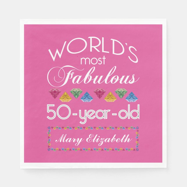 50th Birthday Most Fabulous Gems Raspberry Pink Napkins (Front)