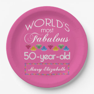 50th Birthday Most Fabulous Gems Raspberry Pink Paper Plates