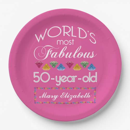 50th Birthday Most Fabulous Gems Raspberry Pink Paper Plates