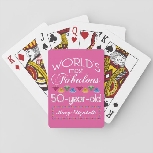 50th Birthday Most Fabulous Gems Raspberry Pink Playing Cards