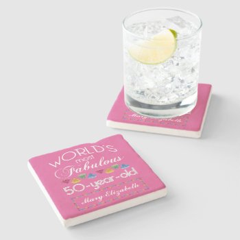 50th Birthday Most Fabulous Gems Raspberry Pink Stone Coaster by BCMonogramMe at Zazzle