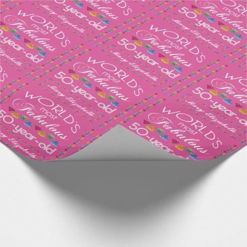 50th Birthday Most Fabulous Gems Raspberry Pink Wrapping Paper