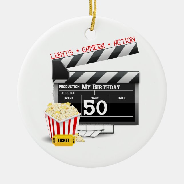 50th Birthday Movie Theme Ceramic Ornament (Front)