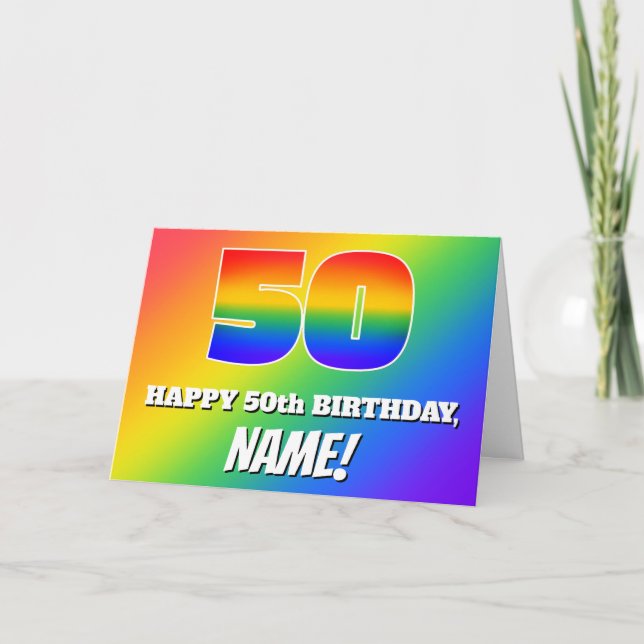 50th Birthday: Multicolored Rainbow Pattern # 50 Card (Front)