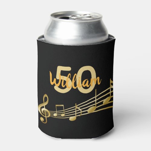 50th birthday music notes black gold name can cooler