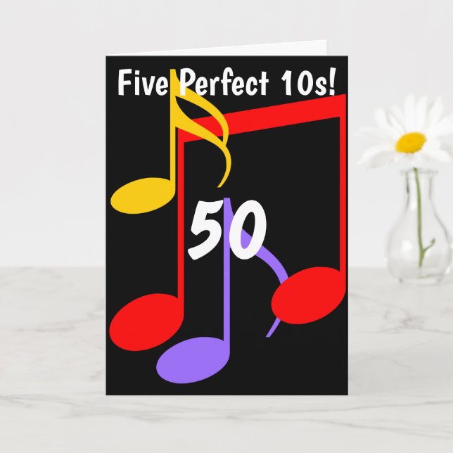 50th Birthday Music Notes Folded Greeting Card (Small Plant)