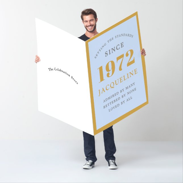 50th Birthday Name 1972 Blue Elegant Chic Giant Card (In Situ)