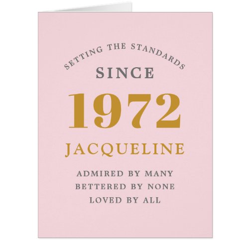 50th Birthday Name 1972 Pink Elegant Chic Card