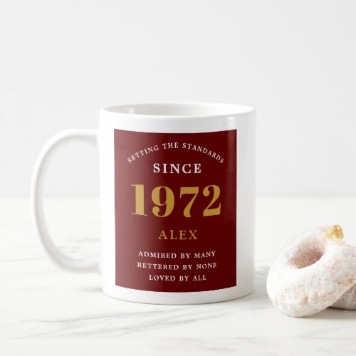 50th Birthday Name 1972 Red Gold Elegant Chic Coffee Mug