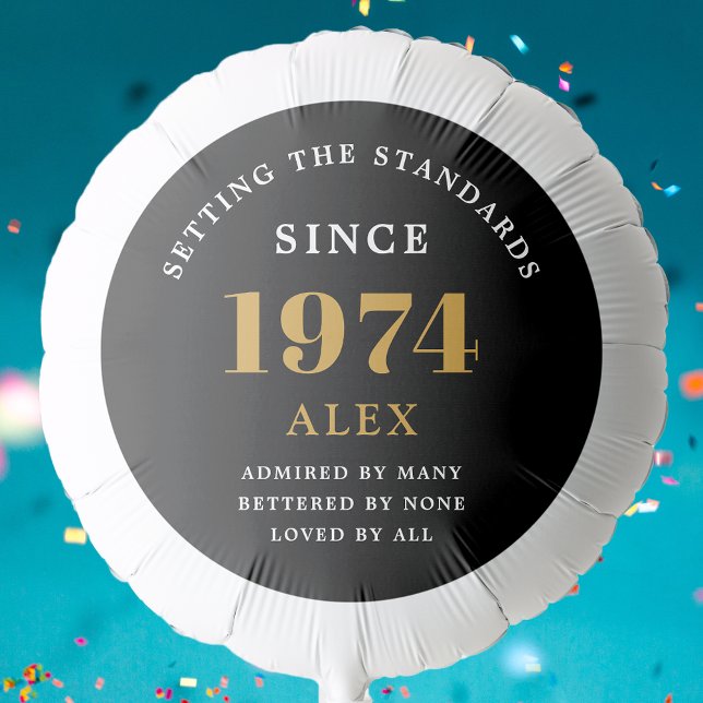 50th Birthday Name 1974 Black Gold Elegant Chic Balloon (Elegant Chic Black Gold Personalized 1974 Balloon for 50th Birthday Party Celebration.)