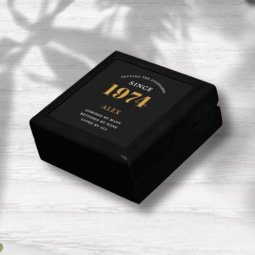 50th Birthday Name 1974 Black Gold Elegant Chic Gift Box