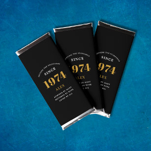50th Birthday Name 1974 Black Gold Elegant Chic Hershey Bar Favors