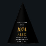 50th Birthday Name 1974 Black Gold Elegant Chic Party Hat<br><div class="desc">Born 1974 Black Gold 50th Birthday Elegant Chic Party Hat - Fully Personalized. Celebrate your milestone year in style with our Born 1974 Black Gold 50th Birthday Elegant Chic Party Hat. This beautifully designed party accessory features a luxurious black and gold theme, creating an atmosphere of elegance and sophistication for...</div>