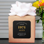 50th Birthday Name 1974 Black Gold Elegant Chic Square Sticker<br><div class="desc">50th Birthday 1974 Elegance: Exceptionally Chic Black and Gold Square Sticker. Celebrate your milestone in style with our Elegant Chic Square Sticker, spotlighting a classy black and gold color scheme. Crafted meticulously in honor of those born in 1974, this sticker adds a sophisticated touch to any 50th birthday celebration! Each...</div>