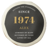 50th Birthday Name 1974 Black Gold Elegant Chic Sugar Cookie (Front)