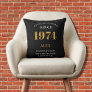 50th Birthday Name 1974 Black Gold Elegant Chic Throw Pillow