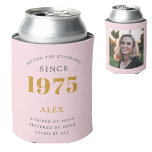 50th Birthday Name 1975 Chic Pink Grey Photo Can Cooler<br><div class="desc">A personalized elegant can cooler that is easy to customize for that special birthday party occasion.</div>