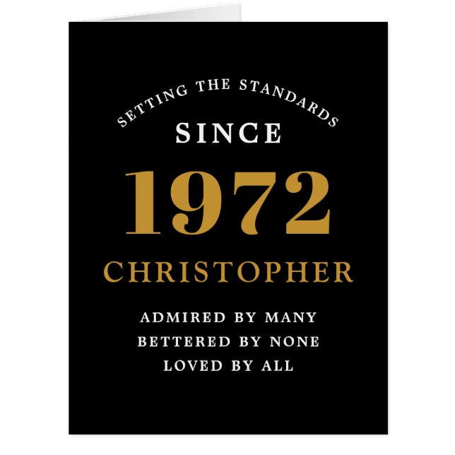 50th Birthday Name 1976 Black Gold Elegant Card (Front)