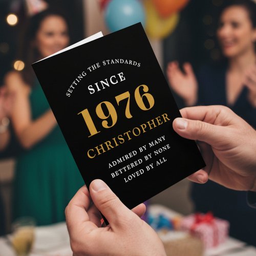 50th Birthday Name 1976 Black Gold Elegant Card