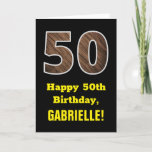 [ Thumbnail: 50th Birthday: Name, Faux Wood Grain Pattern "50" Card ]