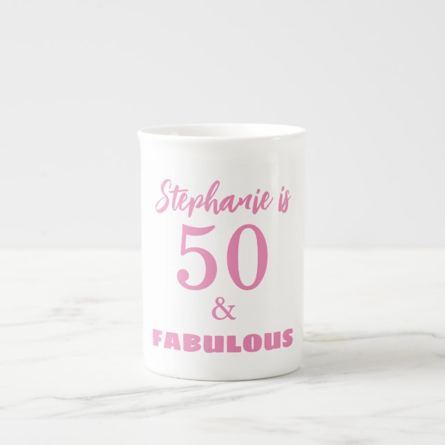 50th Birthday Name Monogram Gift Party Favor Bone China Mug (Front)