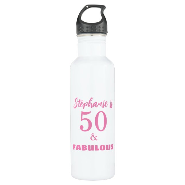 50th Birthday Name Monogram Gift Party Favor Stainless Steel Water Bottle (Front)