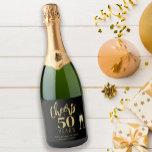 50th Birthday name personalized cheers gold black Sparkling Wine Label<br><div class="desc">Modern gold typography script cheers to 50 years birthday party personalized black champagne label.</div>