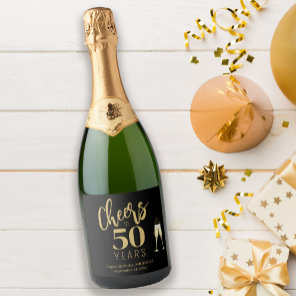 50th Birthday name personalized cheers gold black Sparkling Wine Label