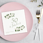 50th birthday name personalized elegant  napkins<br><div class="desc">Rustic modern minimalist watercolor eucalyptus greenery 50th (or any age) adult birthday party paper napkins.</div>