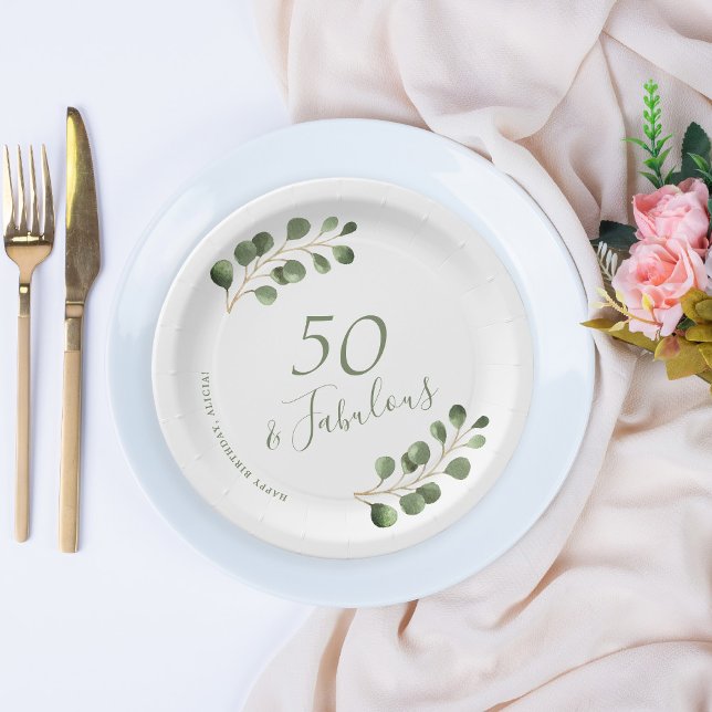 50th birthday name personalized elegant  paper plates (Creator Uploaded)