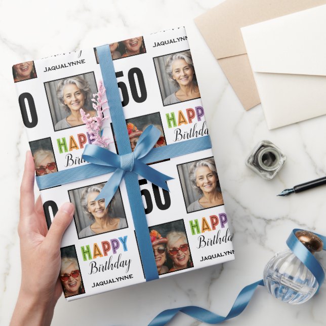 50th Birthday Name Photo  Wrapping Paper (Gifting)