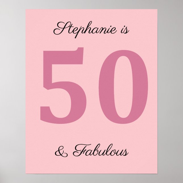 50th Birthday Name Pink Fifty And Fabulous Classy Poster (Front)
