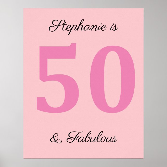 50th Birthday Name Pink Fifty And Fabulous Elegant Poster (Front)
