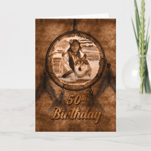 50th Birthday Native American Theme with Wolf Card