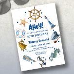 50th Birthday Nautical Summer 2024 Invitation<br><div class="desc">Nautical themed birthday invitations are a hot theme for Summer 2024. This whimsical design is perfect for a 50th birthday party. It features sailing items such as a ships wheel, ships bell and anchor. Ocean theme items such as a starfish and seahorse. And where would sailors be without a lighthouse...</div>