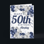 50th Birthday Navy Balloons Celebration Card<br><div class="desc">A gorgeous navy and silver balloon happy 50th (or any age) birthday card. This fabulous design is the perfect way to wish someone a happy fiftieth birthday (or any age!) Personalize with our own custom name and message. Blue colored typography and gorgeous navy blue and silver balloons.</div>