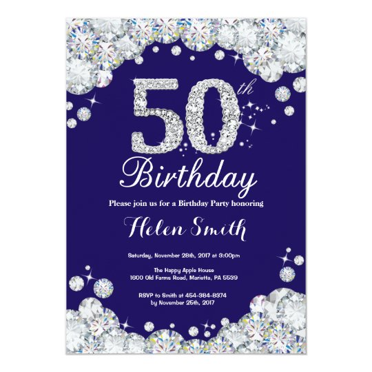 50th birthday navy blue and silver diamond invitation black and white 30th birthday invitations