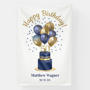 50th Birthday Navy Blue Balloon Cake Banner